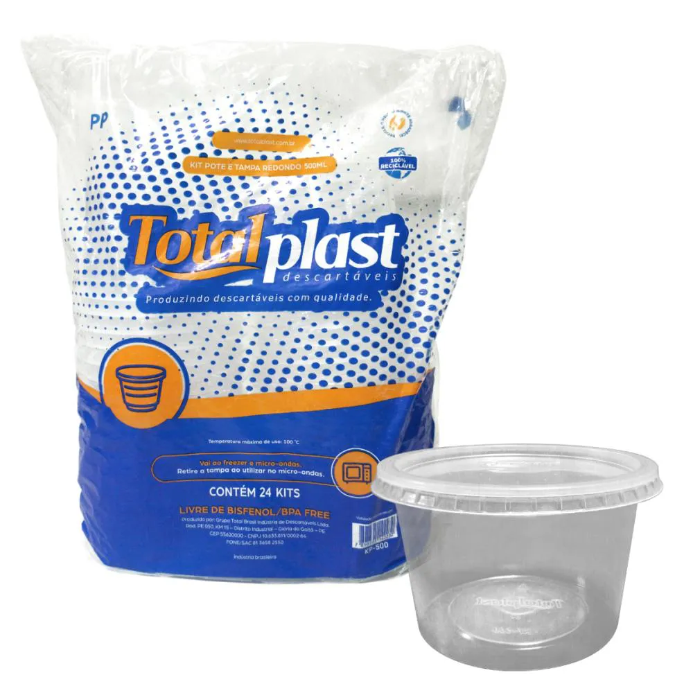Pote descartavel redondo 500ML Totalplast
