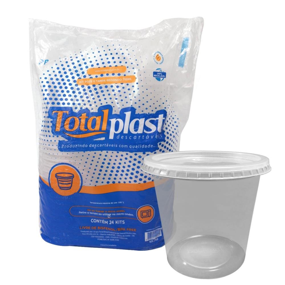 Pote descartavel redondo 750ML Totalplast